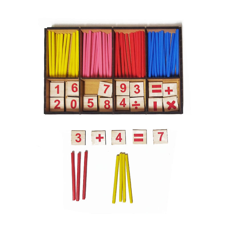 صندوق عصي الحساب الخشبية _ لتعليم العمليات الحسابية والارقام من 0 ل 9