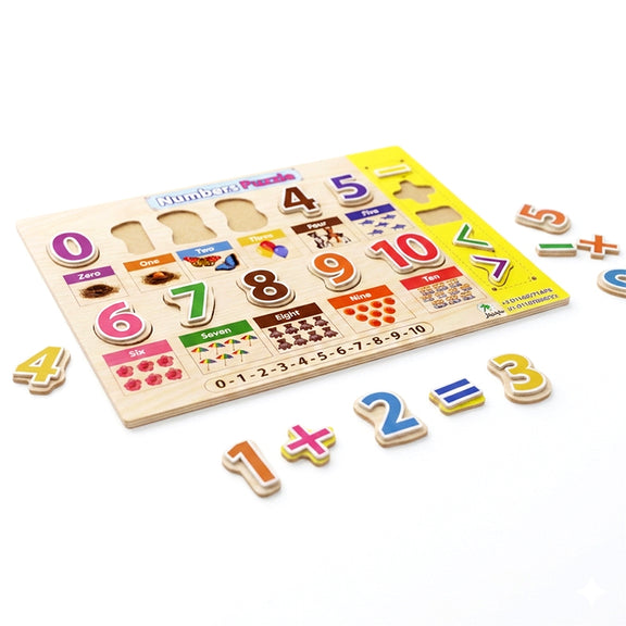 بازل خشبي ارقام انجليزى من 0 ل 10 و عمليات حسابية – Omar Toys