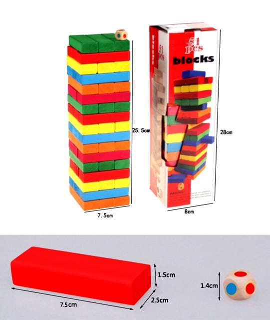 جينجا الوان  ٤٨ قطعة  مع زهر الوان